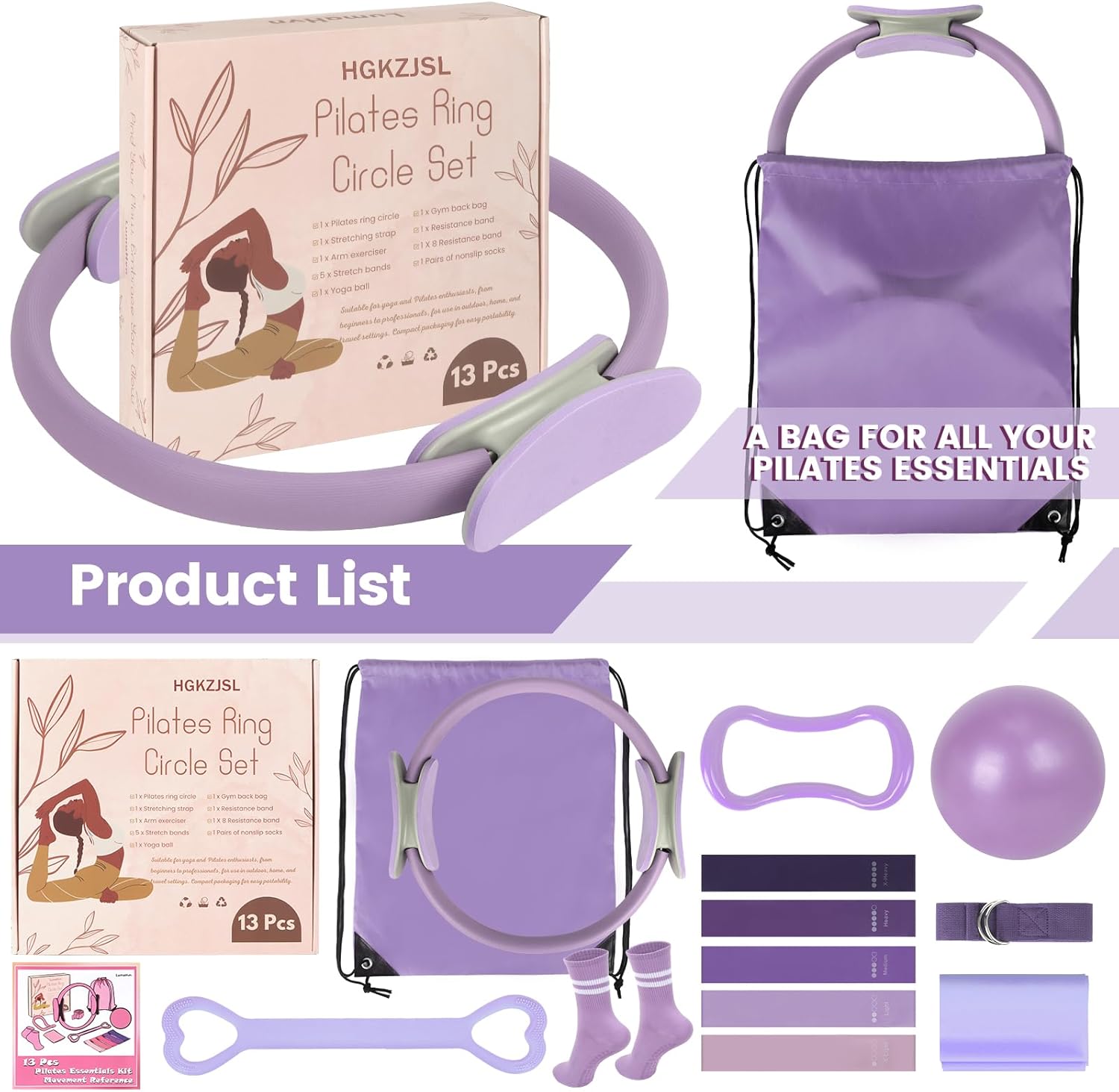 Home Pilates Essentials Kit for Women,Pilates Equipment Set with 9 Inch Yoga Ball,Figure 8 Resistance Band,Pilates Bands & Accessories,Pilates Ring and Ball Set for Beginners Home Workouts - Image 2