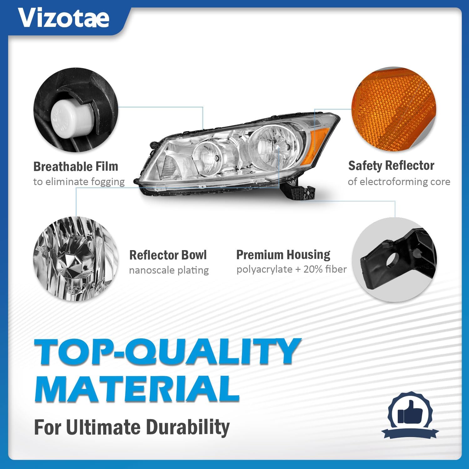 Headlights Assembly for 2008-2012 Honda Accord 4Dr, High/Low Beam W/Bulbs, Driver & Passenger Side, NOT fit coupe models or Crosstour models