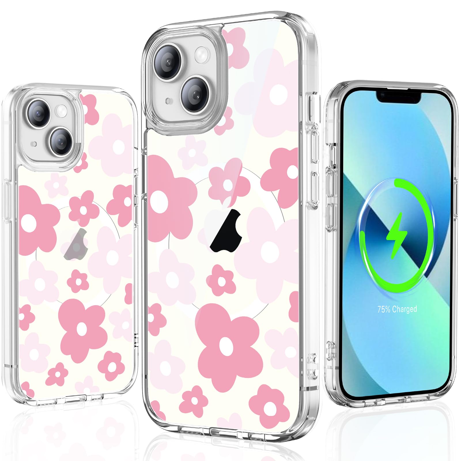 YNSZAS for iPhone 13 Case, Compatible with MagSafe, Unique Colorful Flower Cute Phone Cover, Hard PC+TPU Shockproof, Women Girl Retro Floral Protector