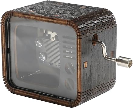 Huntmic Black Wood Birthday Music Box,TV Shape Vintage Musical Boxes Gift for Mom/Daughter/Sun,Wooden Hand Crank Happy Birthday Music Boxes