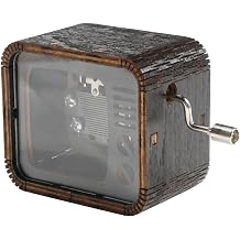 Huntmic Black Wood Birthday Music Box,TV Shape Vintage Musical Boxes Gift for Mom/Daughter/Sun,Wooden Hand Crank Happy Birthday Music Boxes