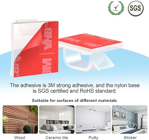 Miniatura 3 de 60 PIEZAS XHF Clips de Cable Adhesivos de 5/8” Transparentes, Clips para Luces de Navidad al Aire Libre, Organizador de Cables y Soporte para Cables