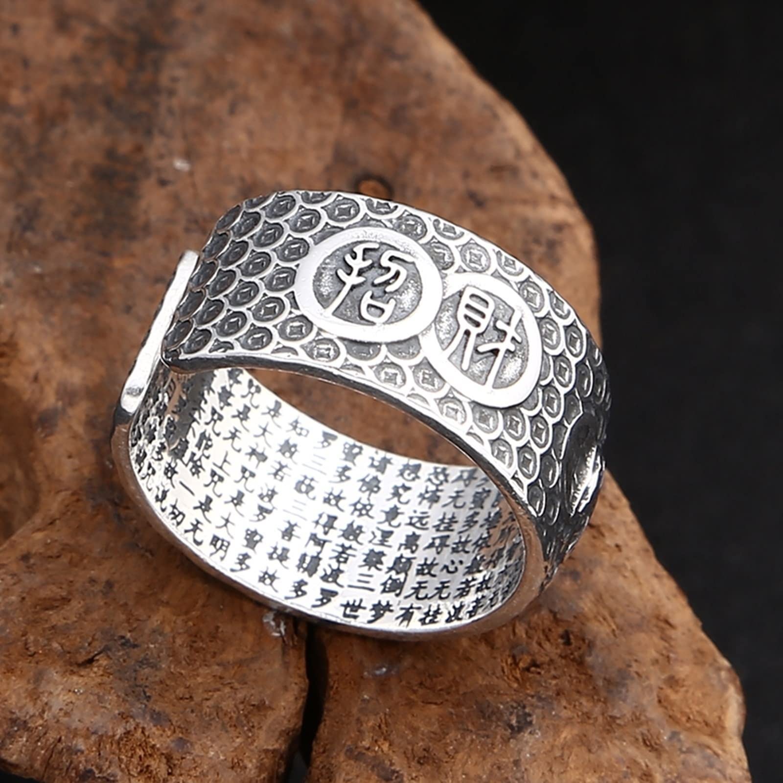 Anillo de plata de ley S925 para hombre, con grabado Pixiu chino Sutra, anillo de compromiso, anillos de amistad, punk rock, plata de ley 925, personalizable