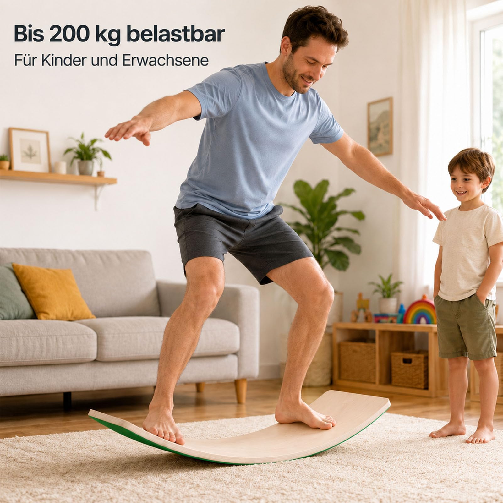 Balance Board Kinder aus Holz in Naturfarbe, Wackelbrett und Schaukelbrett, Balancebrett als Wippe für Kinder und Erwachsene bis 200 kg, für Motorik, Gleichgewicht, Balancierbrett
