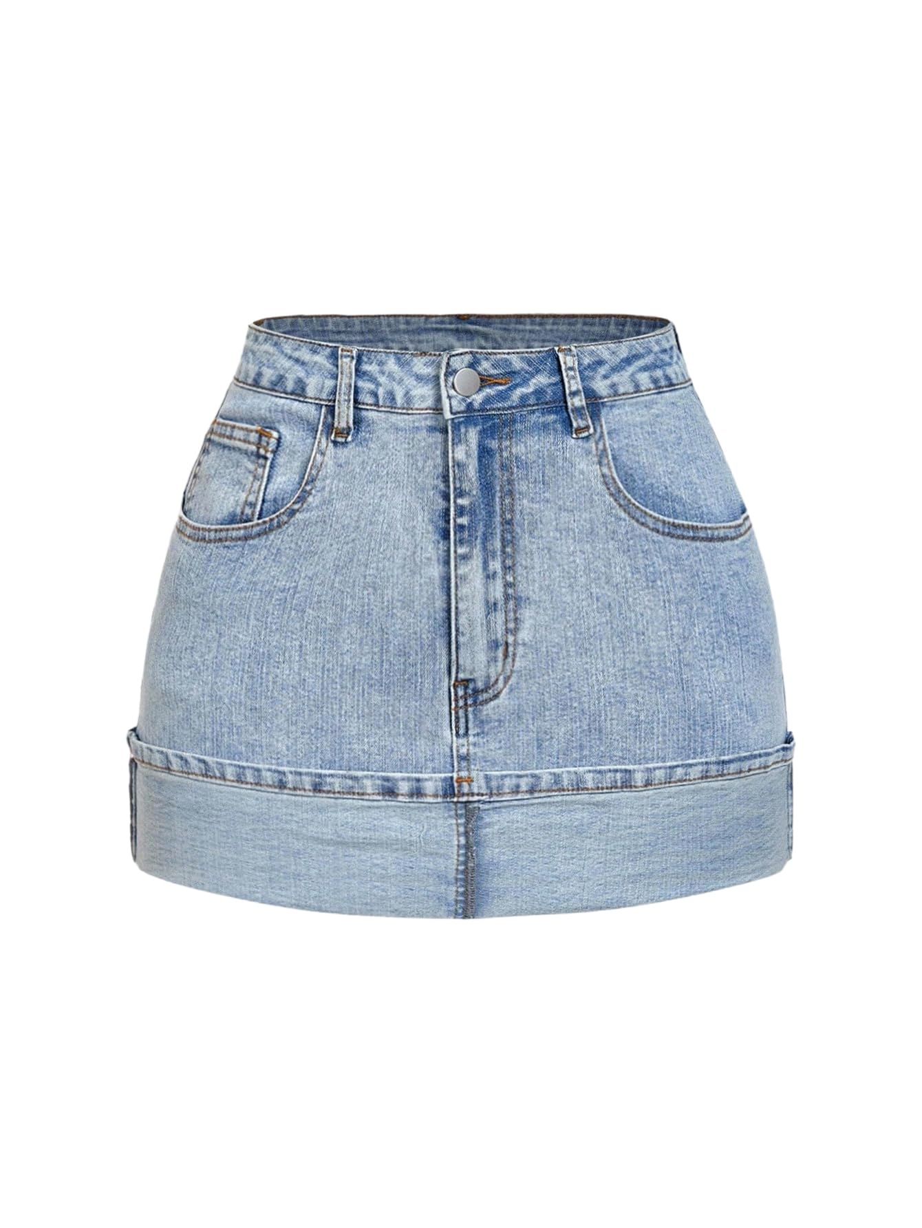 Verdusa Womens Foldover Jean Skirt Streetwear Mini Denim Skirts with Pockets