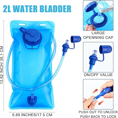 Miniatura 2 de Paquete de 4 mochilas de hidratación con vejiga de agua de 2 litros, mochila de hidratación ligera para hombres y mujeres, senderismo, ciclismo,