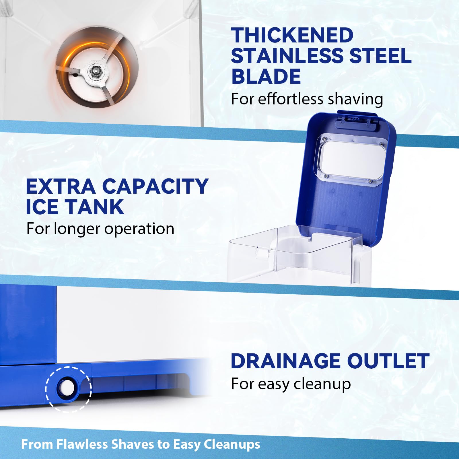 Máquina de hielo afeitado comercial de 250 W, 8.5 cuartos de galón (8 litros), máquina eléctrica de cono de nieve para verano, trituradora de hielo automática de grosor ajustable para fiestas 4