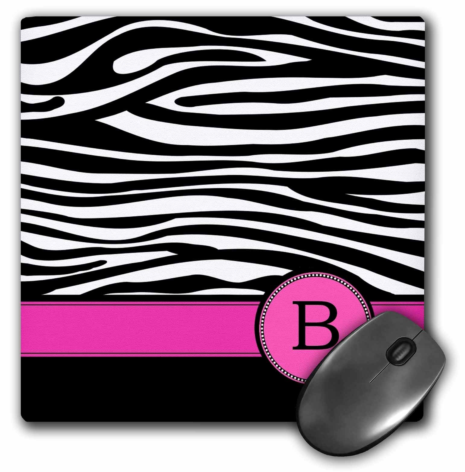 3dRose LLC 8 x 8 x 0.25 Inches Mouse Pad, Letter B Monogrammed Black and White Zebra Stripes Animal Print with Hot Pink Personalized Initial (mp_154273_1)