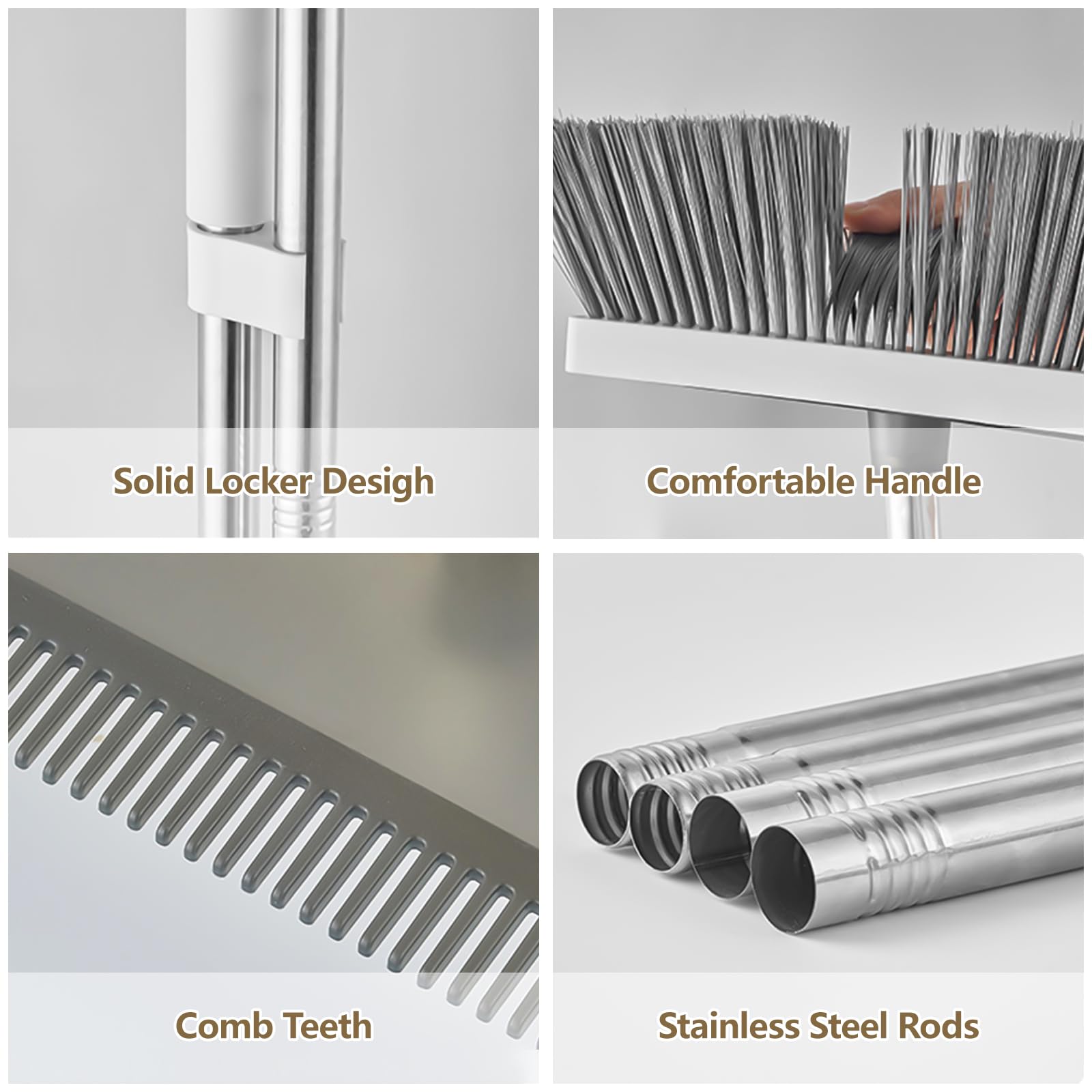 Theiyhyu Broom with Dustpan Combo Set Stand Up Broom and Dustpan with Dustpan Teeth for Cleaning Floors Indoors Kitchen Office - Gray, TGS8817