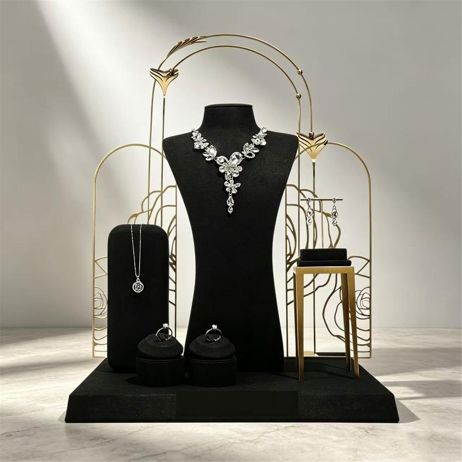 Espositore gioielli Set di supporti for gioielli con busto for collana in microfibra fondale ad arco Per conservare ed esporre i gioielli