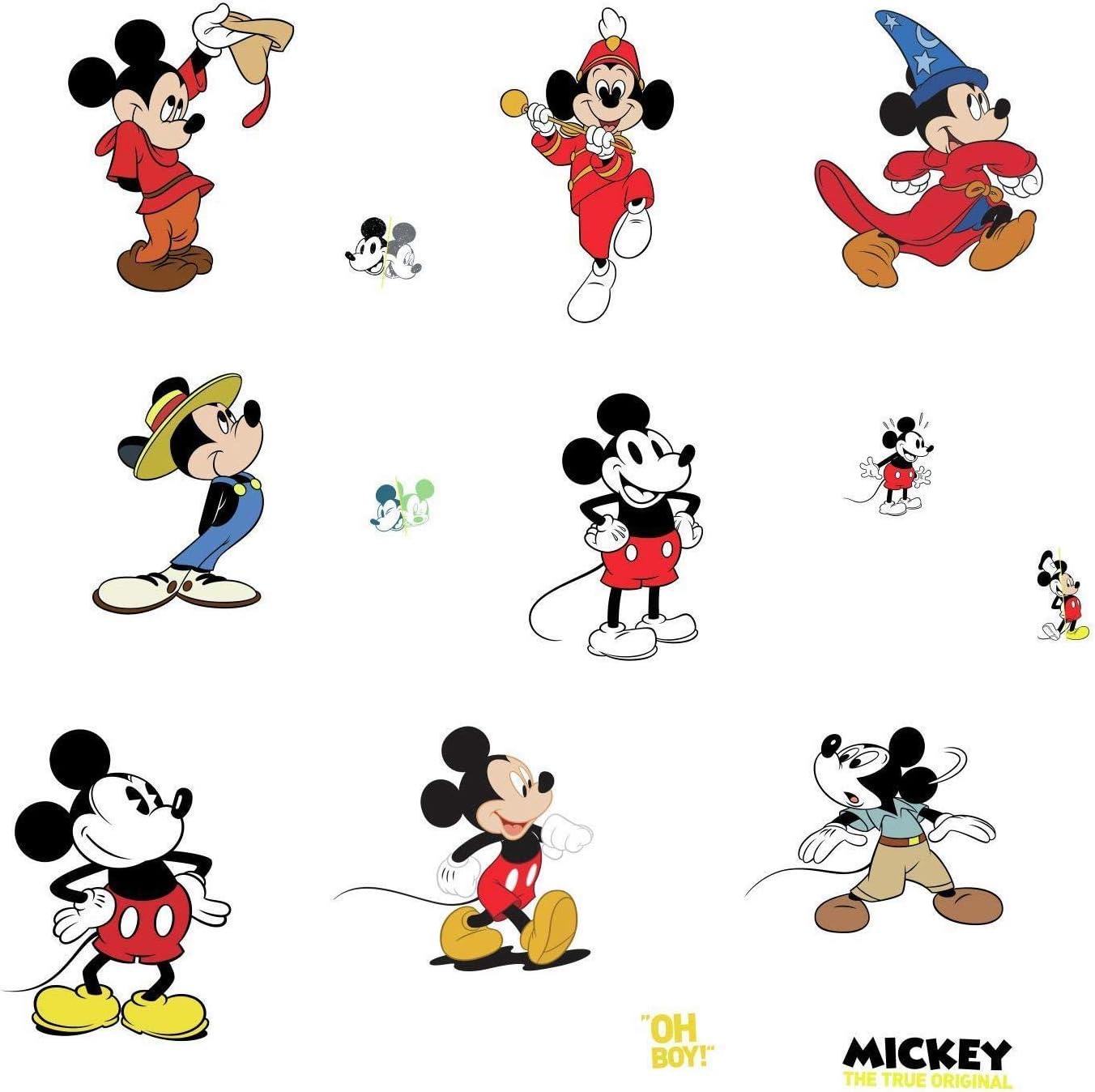 RoomMates RMK3831SCS Mickey Mouse The True Original 90Th Anniversary Peel and Stick Wall Decals,Black, White, Red, Yellow, Blue