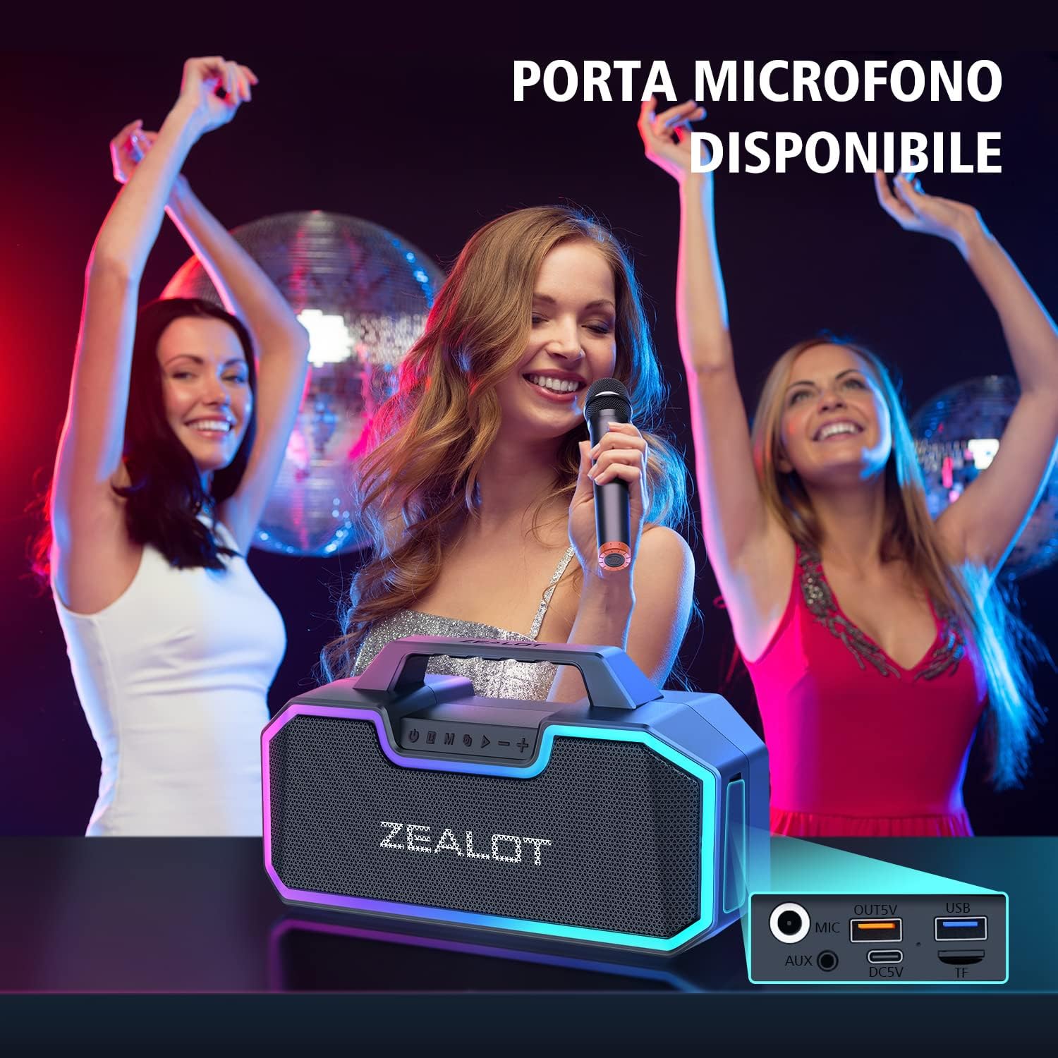 Close-up view of the ZEALOT S57's input and output ports.