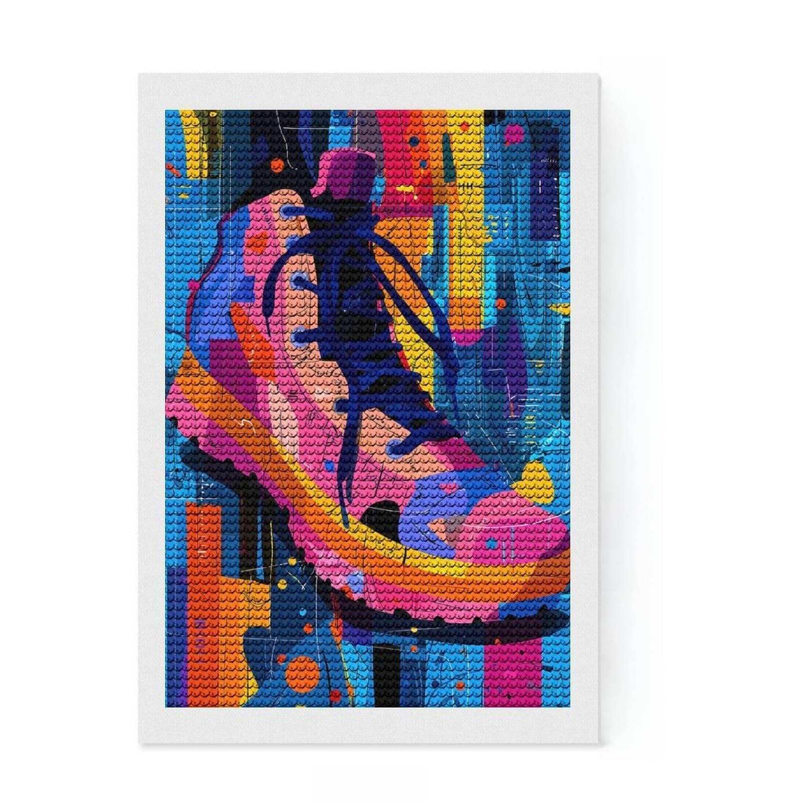 Junmoney Expressionist Geometry Sneaker – Vibrant Abstract Street Art DIY Diamond Art Canvas Kit 8"x12", for Adults, Full Kit Included, Cosy Home Accent, Festive Craft Gift