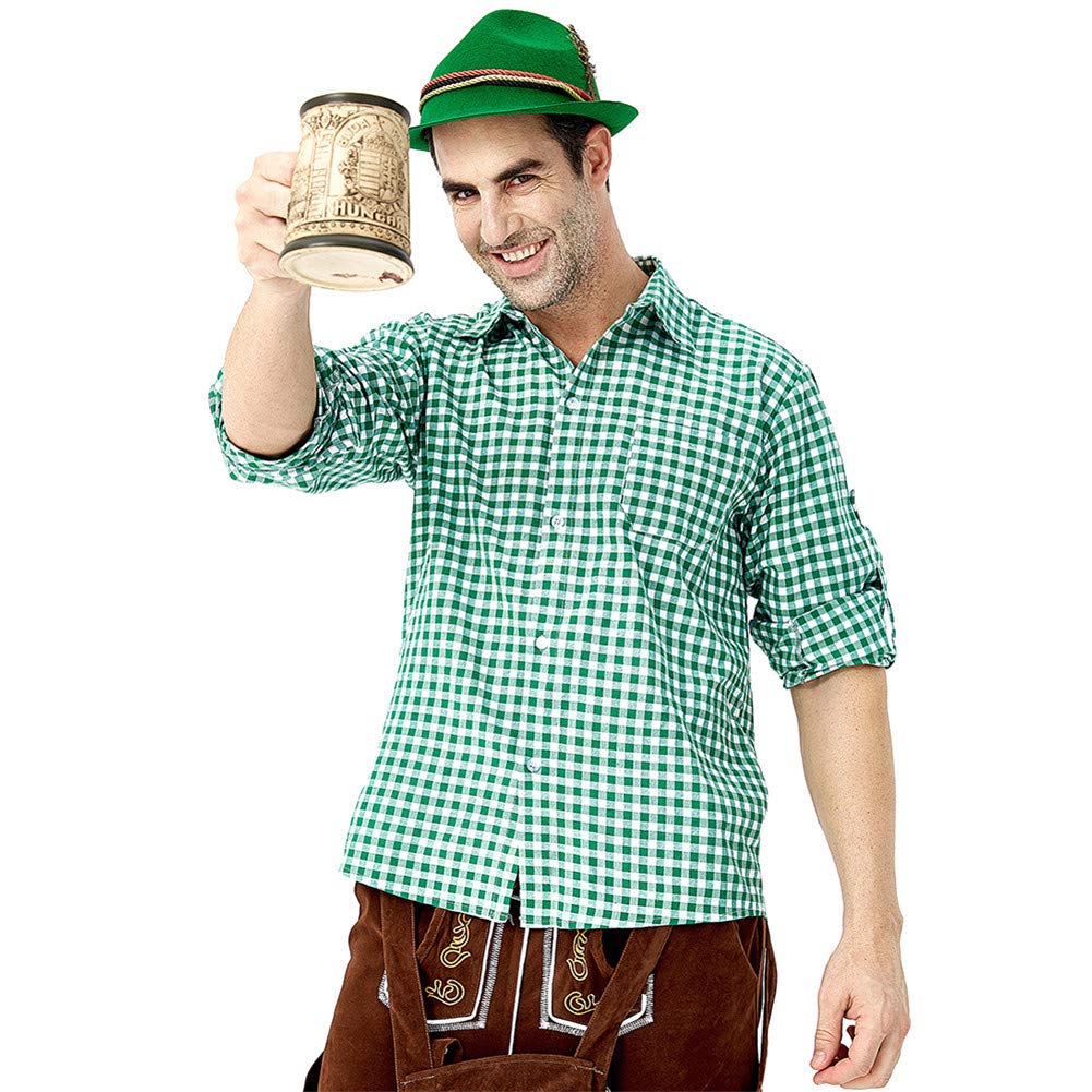 HONGBI Disfraz de bávaro alemán Lederhosen Cerveza Oktoberfest ,Verde(Shirts),L