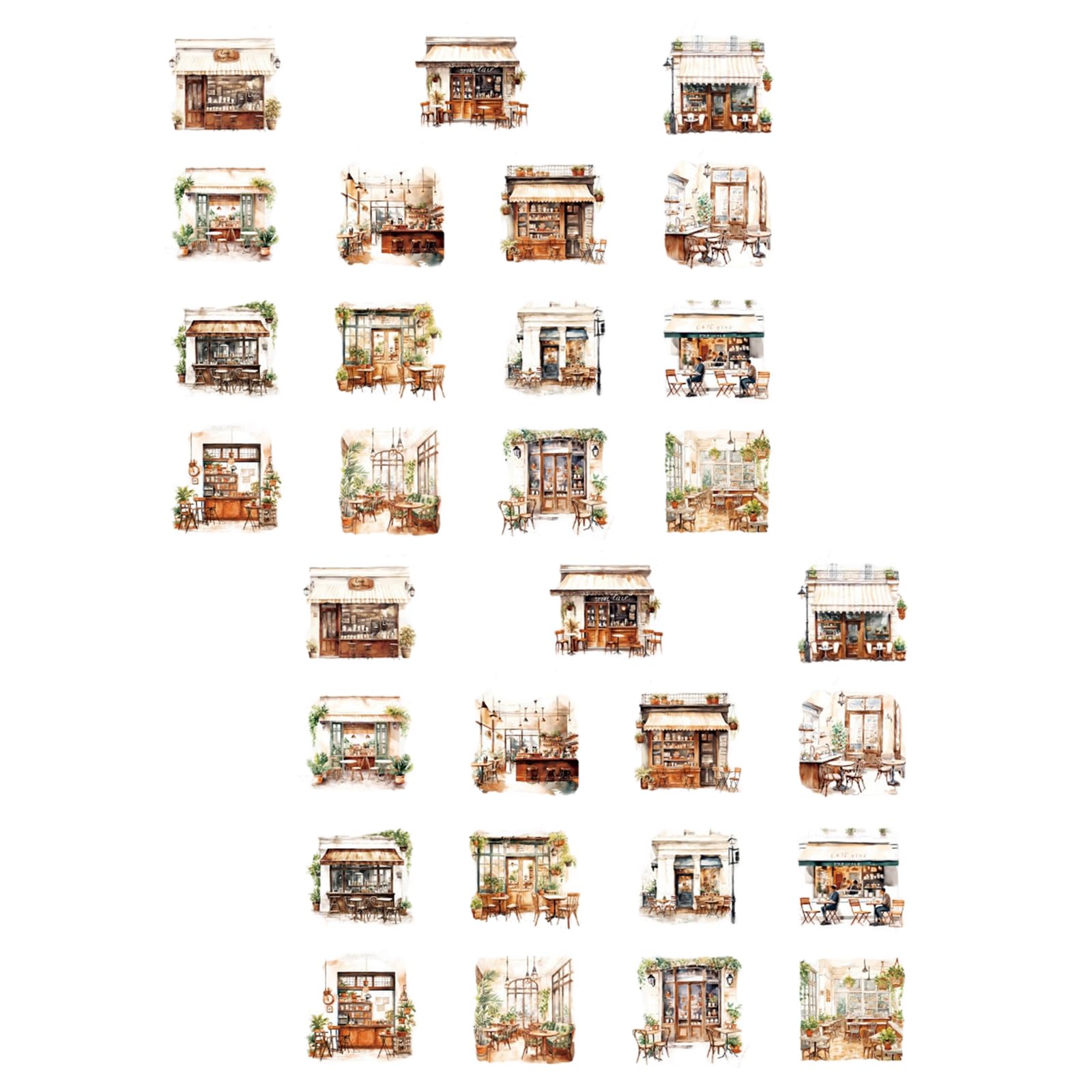 30 Pcs Adhesive Stickers Laptop Stickers Coffee House Series Decals Scrapbooking Coffee Girl Character