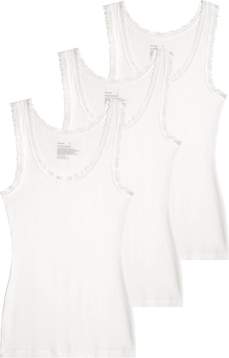 Comfneat Women's 3-Pack Sleepwear Lace Trim Tank Tops Stretchy Undershirts