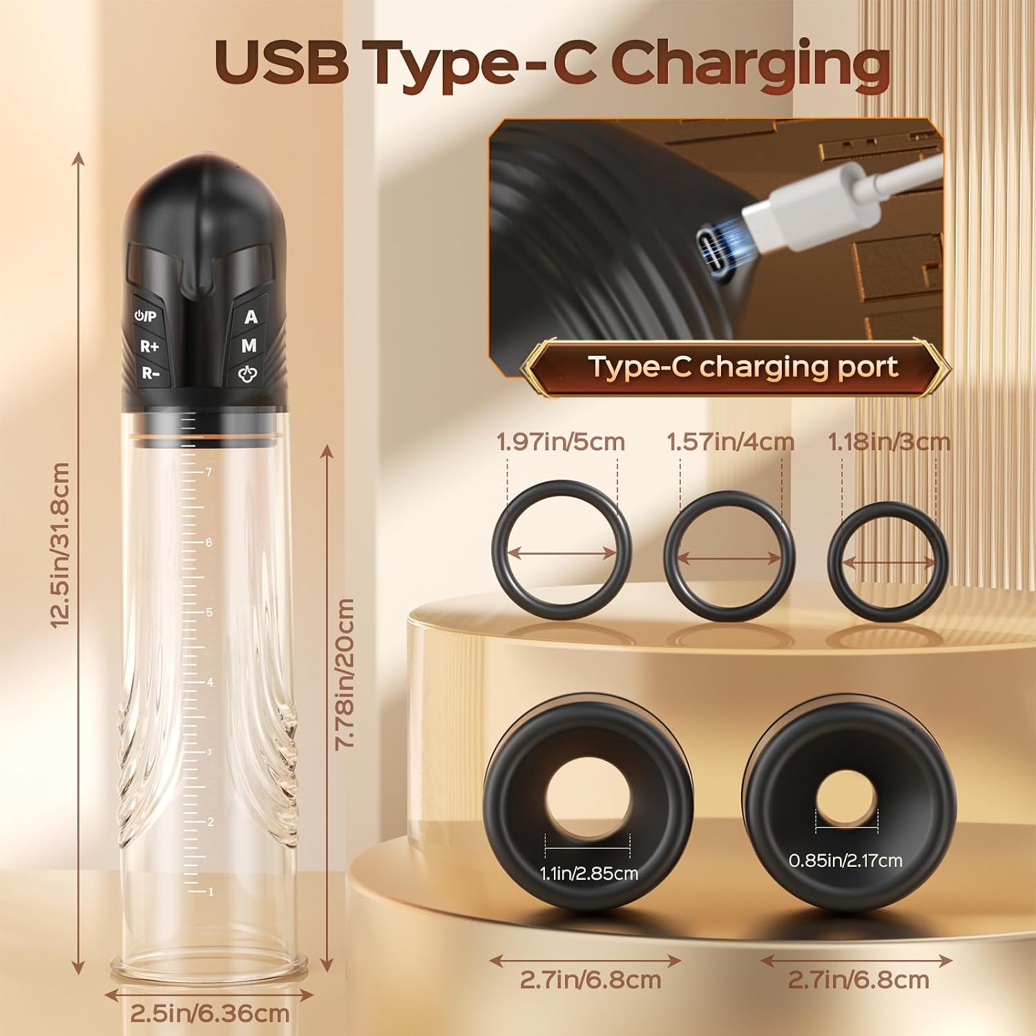 Electric Penis Pump Male Sex Toys, Automatic Penis Enlarger & Extender Pump with 6 Training 3 Suction Modes, Water Vacuum Pump with Cock Rings for Men Erection