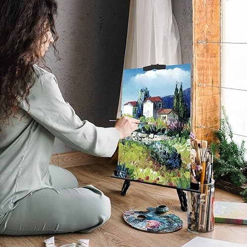 Vista 15 de RRFTOK Soporte de caballete de artista de pintura artística, trípode de metal de aluminio ajustable para lienzos de pintor de altura de 17 a 66