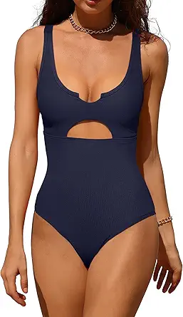 Charmo ribbed one piece swimsuit with cutout and padded bra