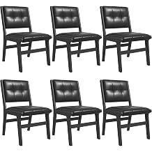 Faux Leather Dining Chairs Set of 6, Comfy Seat, Solid Wood Frame, Black