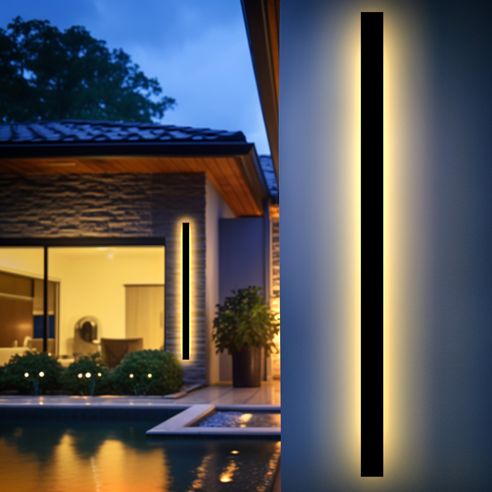 Outdoor Wall Light LED Long Wall Sconce 59.05in*1 Ip65 Waterproof Black Modern Outdoor Lights 3000k 45W Metal Exterior Light Fixture for Porch Light Patio Door Yard Garden Villa Living Room
