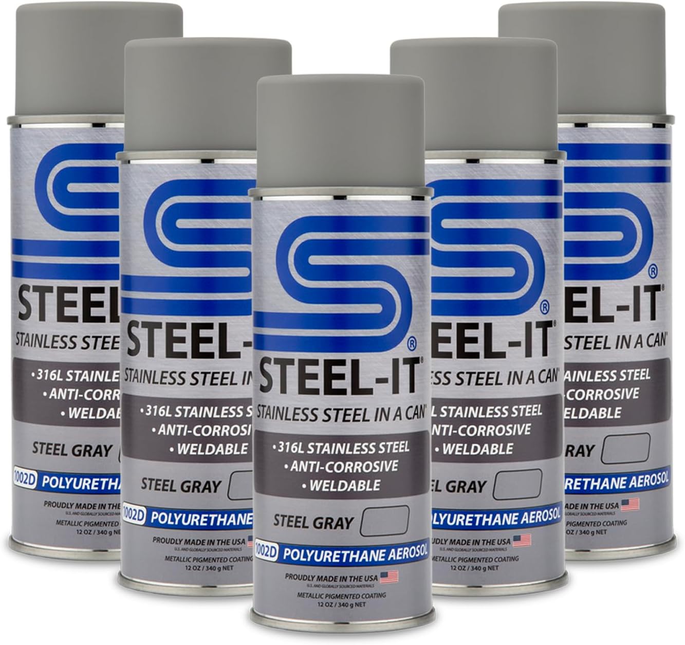 Steel-It 1002D Polyurethane Aerosol, Industrial Paint Coatings, Weldable, Easy to Apply - Steel Gray (5 Pack)