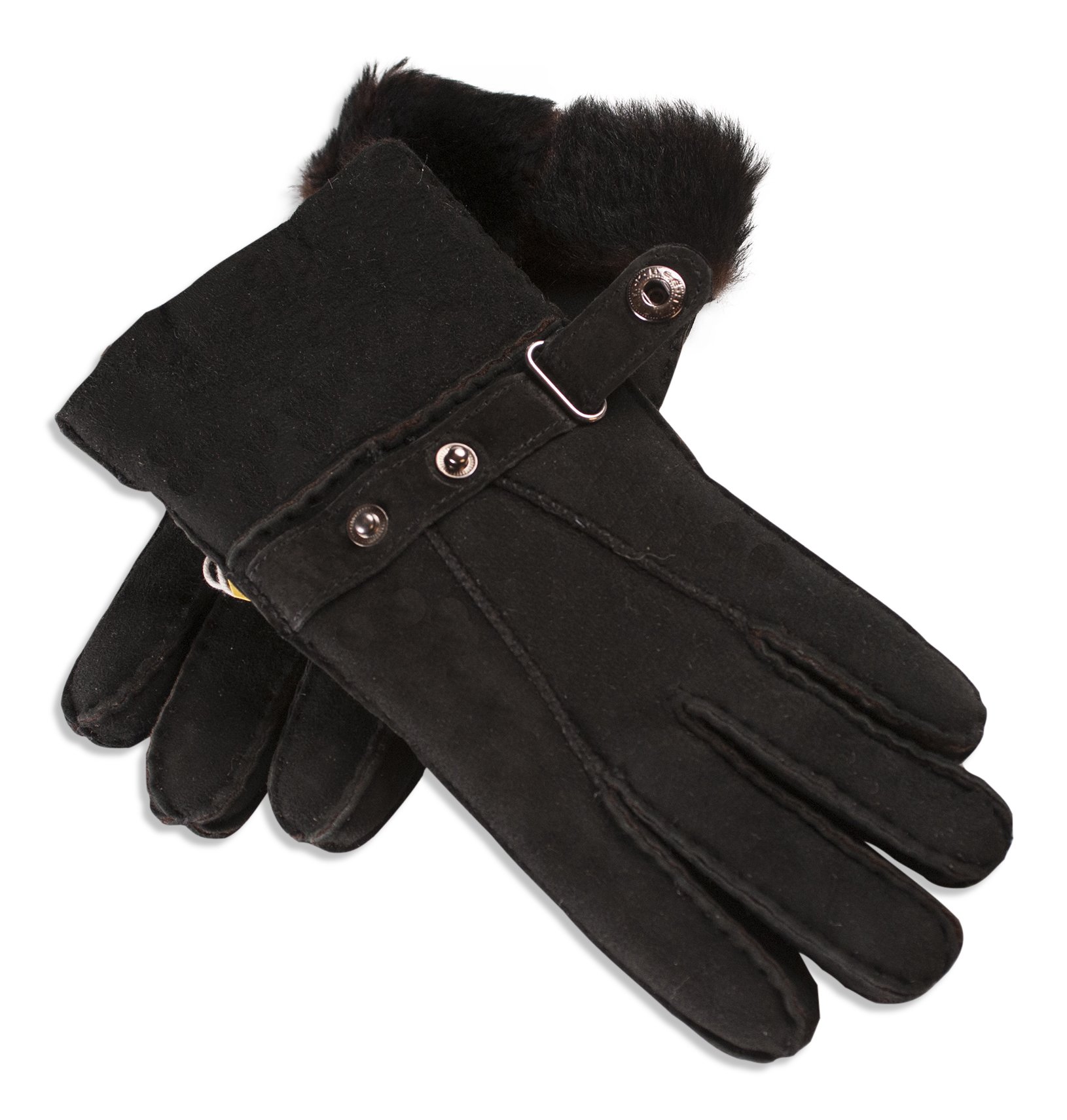 Nordvek Men's Black Sheepskin Gloves - Adjustable Popper Strap Cuff # 307-100