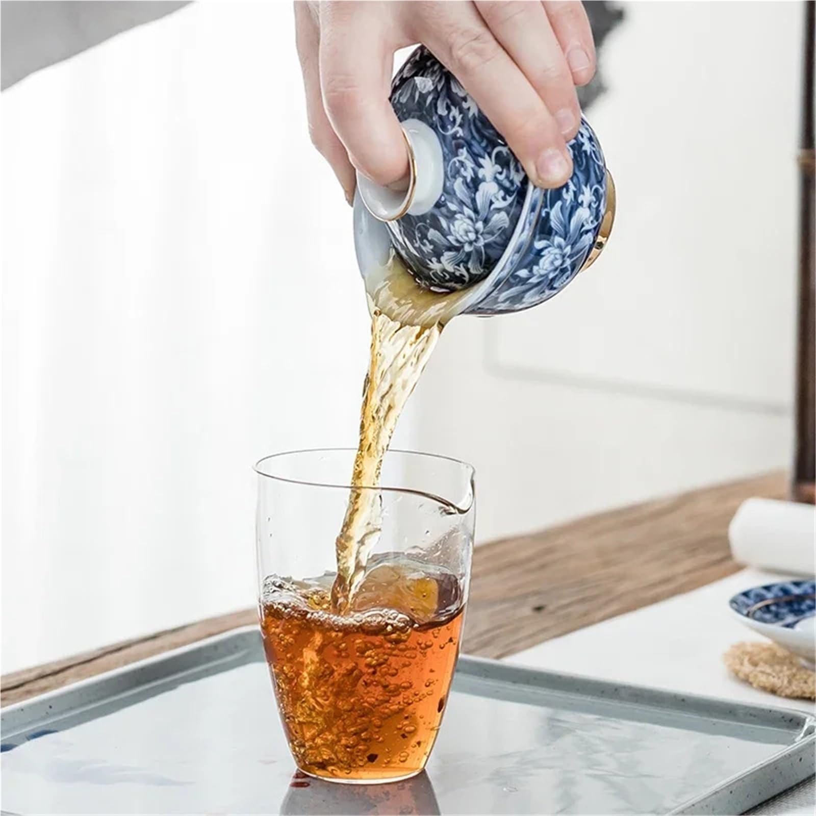 Jingdezhen - Taza infusora de té de porcelana azul y blanca, hecha a mano, taza de té de cerámica para viaje, portátil, juego de té para el hogar, 160 ml (A1)