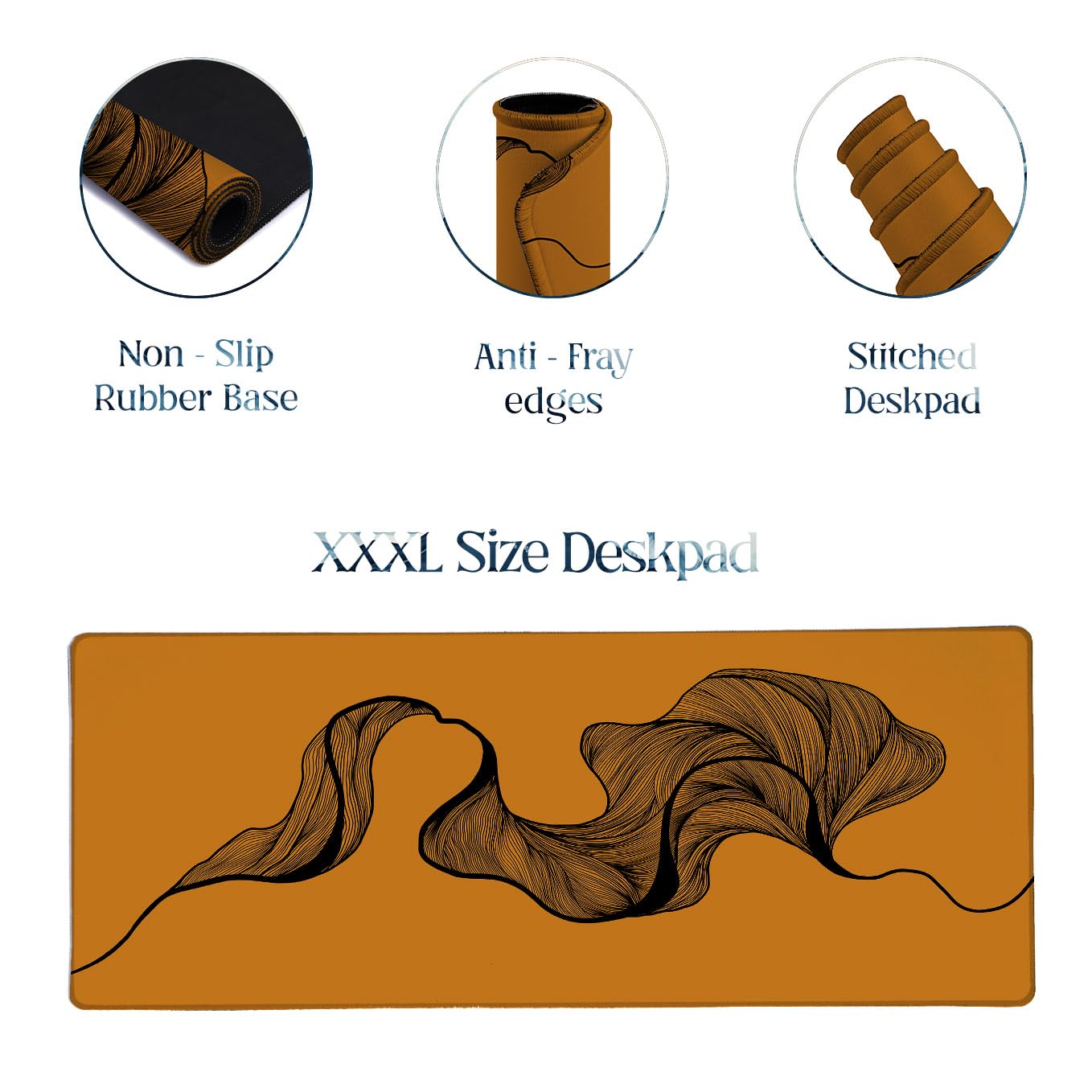 SoulAbiti Terracotta Organic Flowing Lines Extended Desk Pad (36x14 Inch) - Nature Productivity Series XXL Mouse Pad - Non-Slip Rubber Base & Stitched Edges 3
