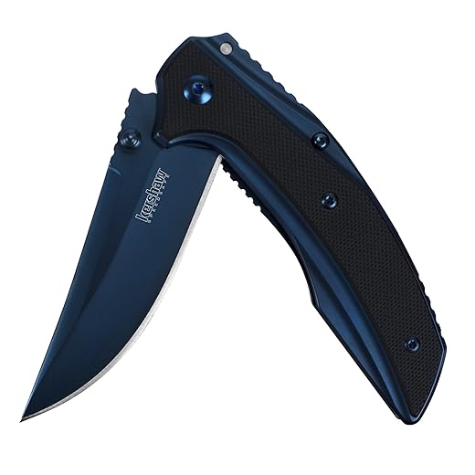 Kershaw Outright Pocketknife (8320); 3-inch Upswept 8Cr13MoV Steel Blade in Brilliant Blue; PVD Coated Steel Handle with G10 Front Overlay; SpeedSafe Assisted Opening; Deep Carry Pocketclip; 4 oz., Medium