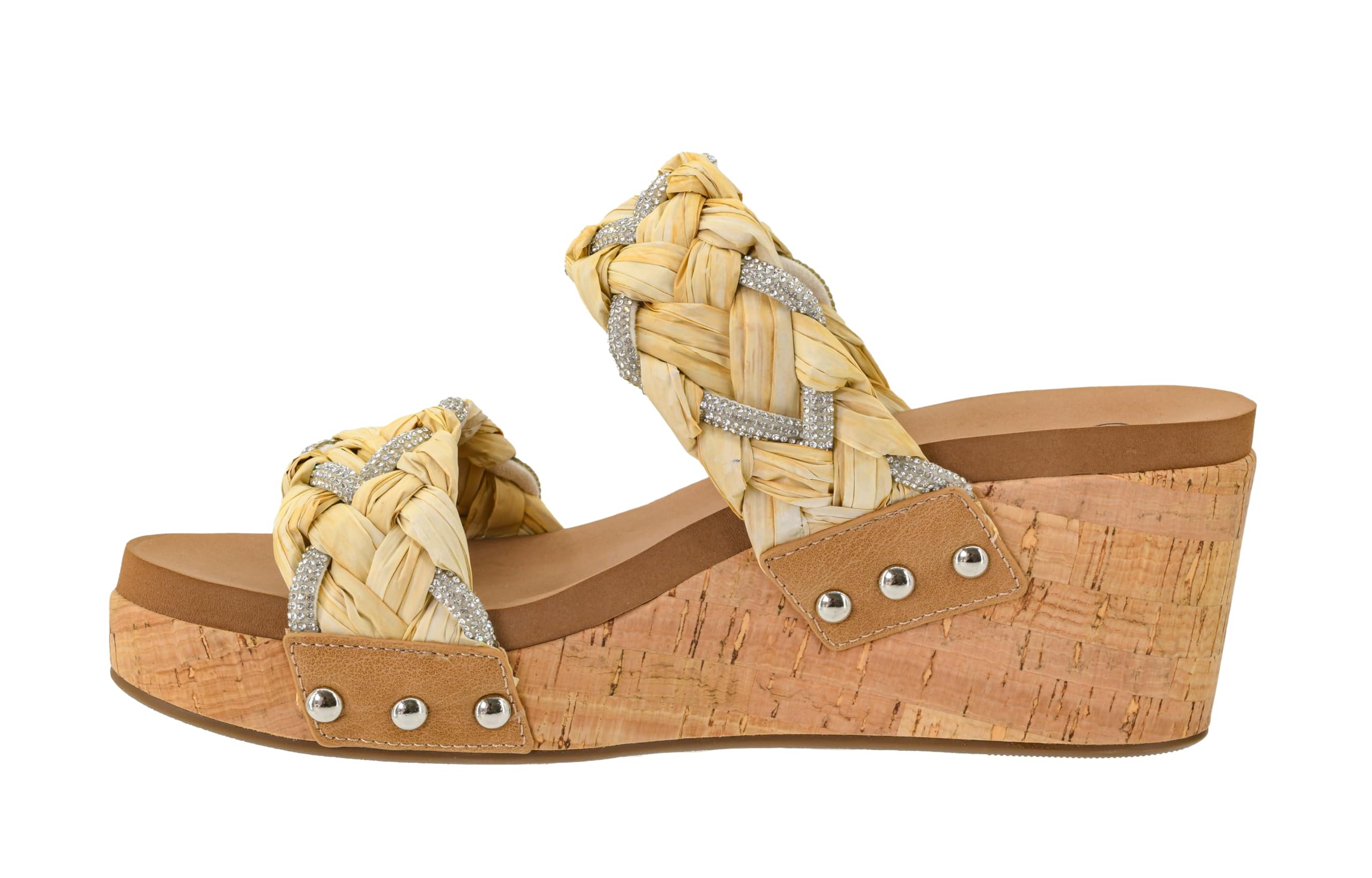 Corkys Footwear Total Knockout 2.5-Inch Wedge sandal - Two braided Straps With Touches of Rhinestones, Soft EVA Insoles, Easy Slip-on For All Day Wear