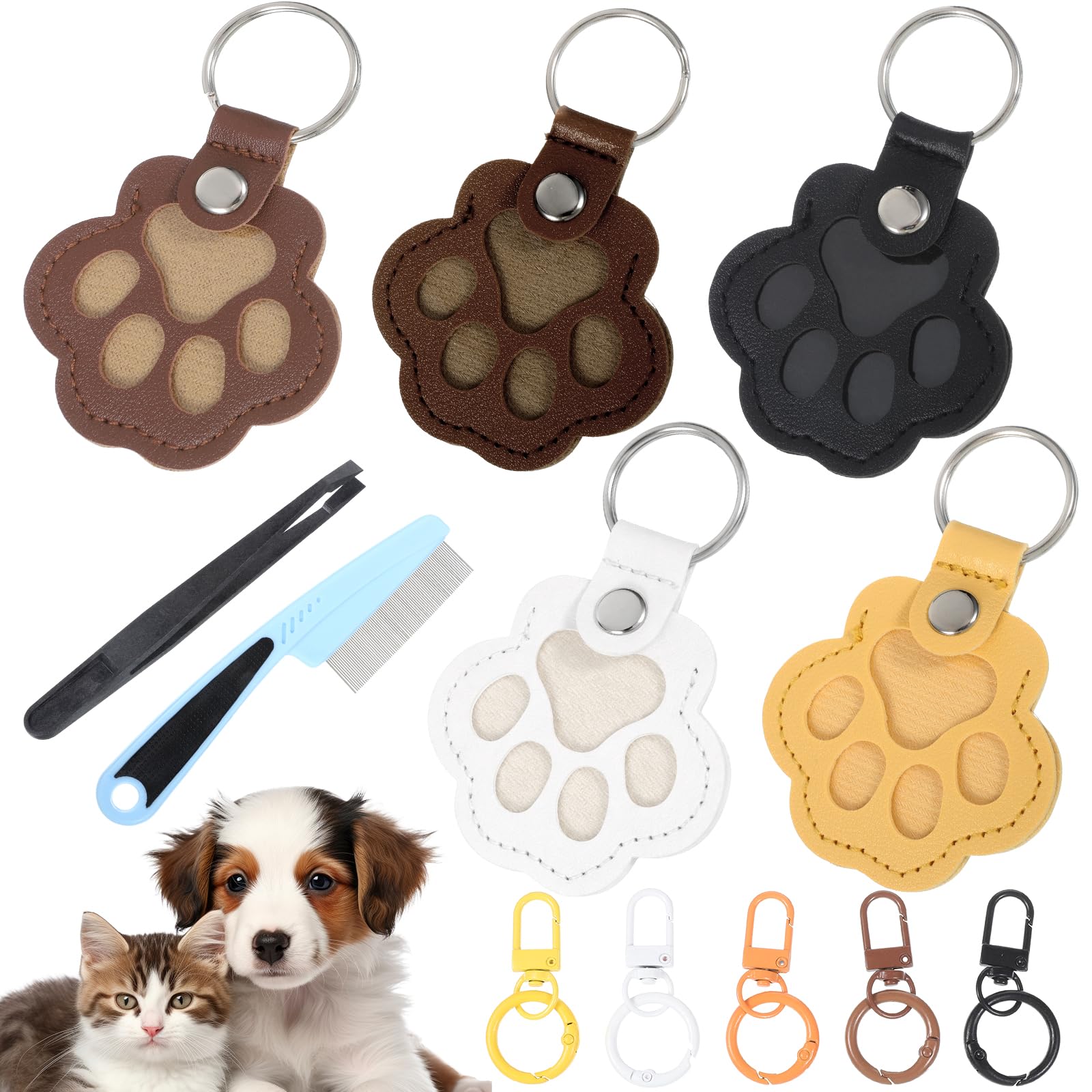 Pet Fur Keepsake 5 PCS Cat Dogs Hair Keychain with 1 Tweezers and Comb Dog Fur-Keepsake Dog Memorial