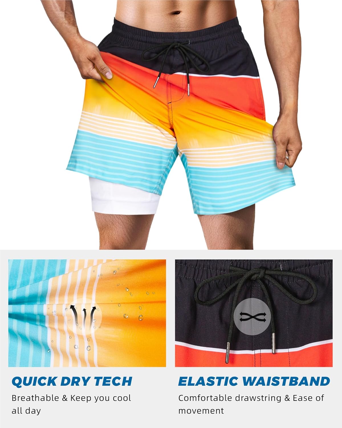 SURF CUZ Mens Swim Trunks with Compression Liner Swim Shorts 7" Swimming Trunks Stretch 7 Inch Swim Suits Quick Dry - Image 4