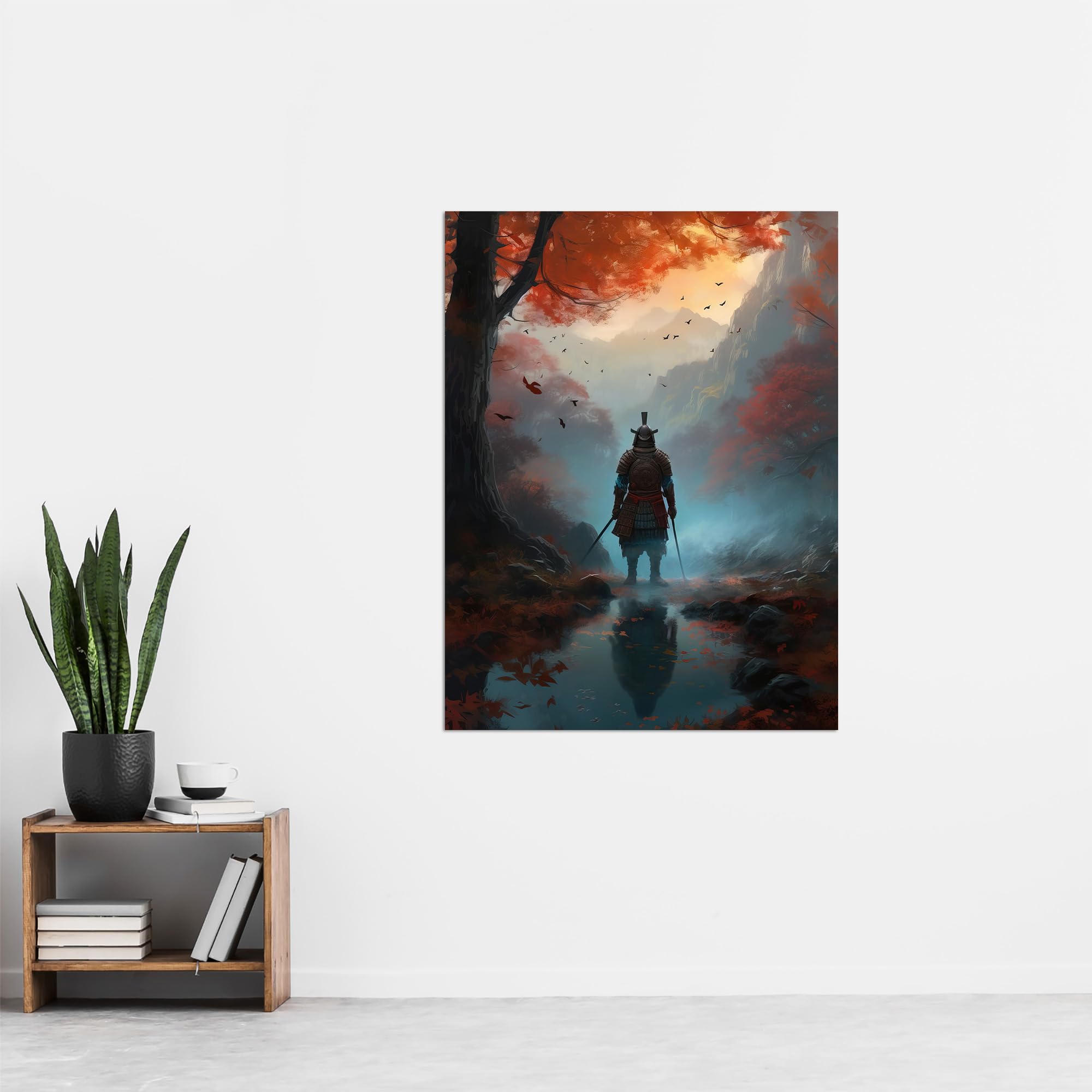 Artery8 Samurai Guardian Concept Painting Mythical Kingdom Warrior in O-yoroi Armour Prepared for Battle in Foggy Autumn Forest Landscape Extra Large XL Wall Art Poster Print - Image 4