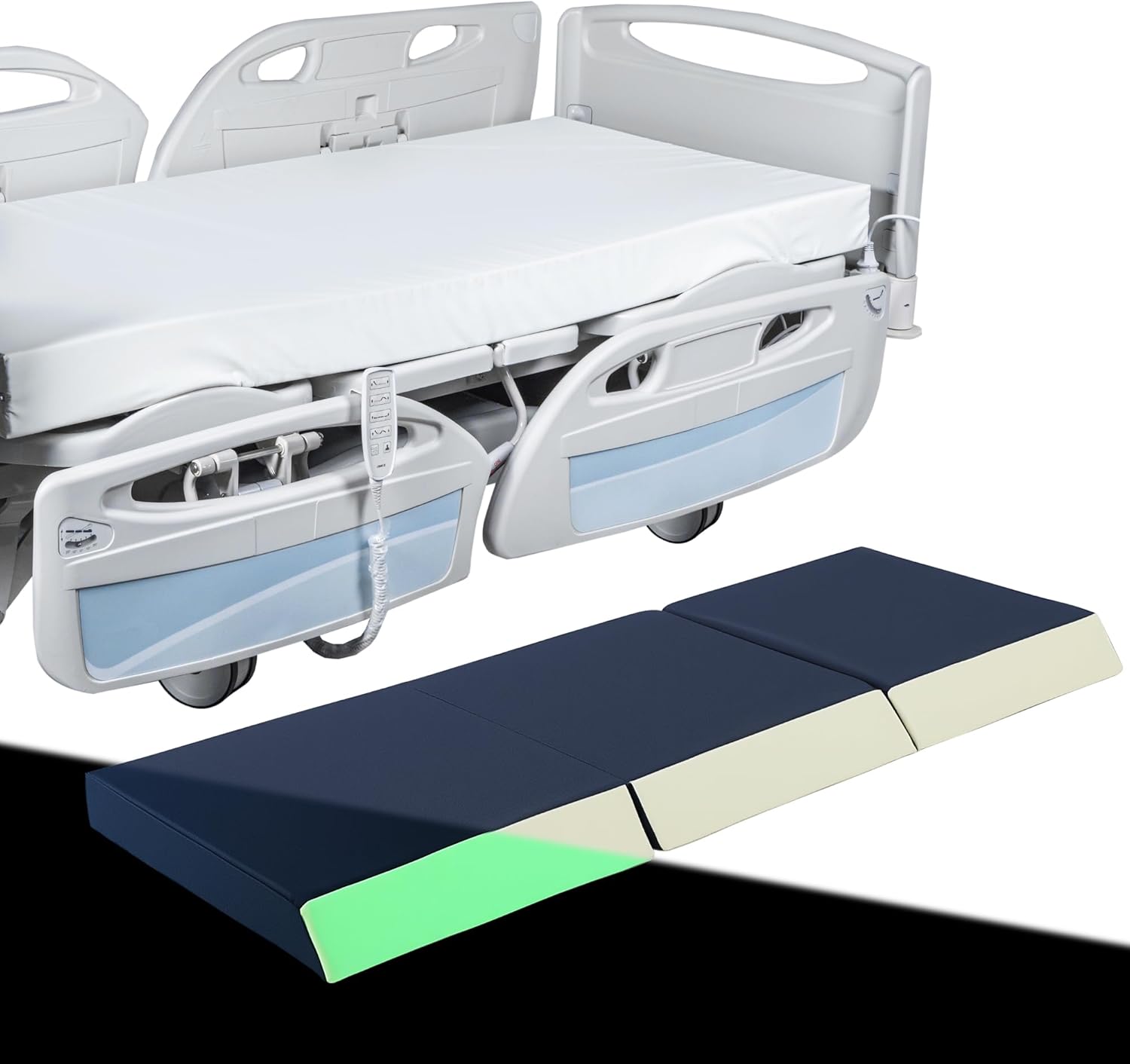 MABOZOO 3-Inch Thick Fall Mat for Seniors: Waterproof Tri-Fold Bedside Mat with Glow-in-Dark Strips, Anti-Slip, 66x24x3.5"