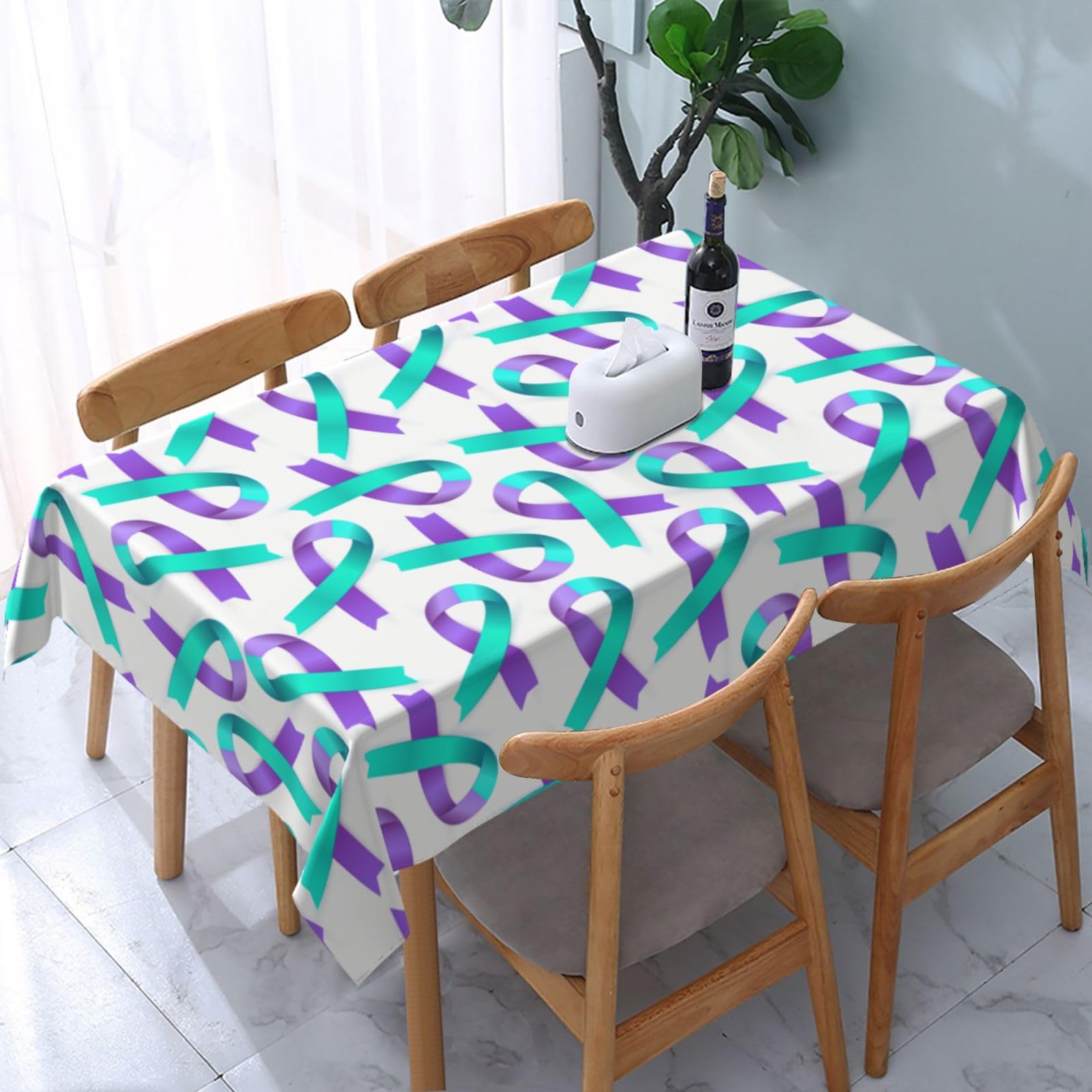 JunHeArt Suicide Prevention Month Tablecloth Rectangle Table Cover Washable Table Cloths Decor For Kitchen 54" X 72"