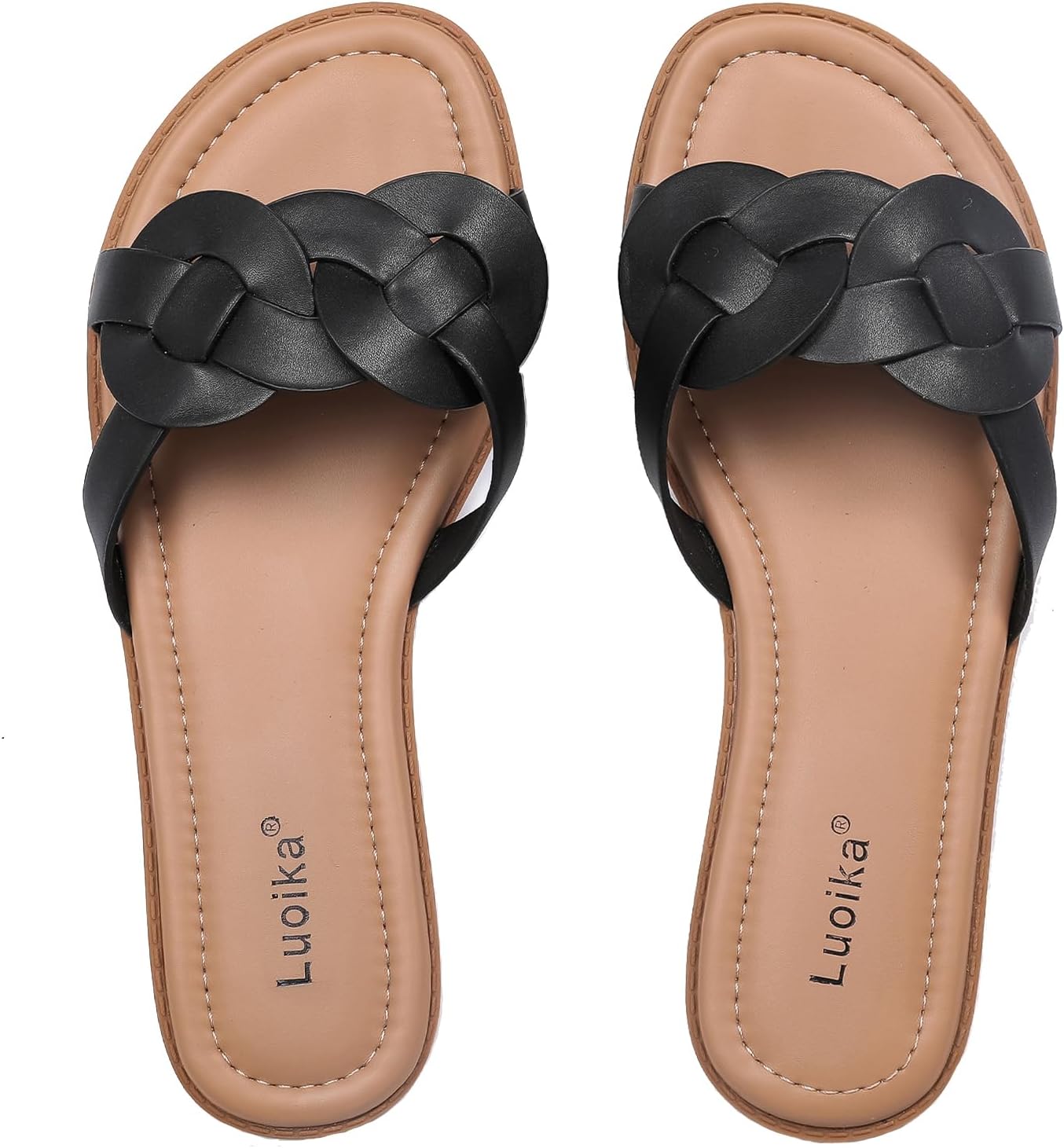 Luoika Women's Wide Width Flat Slides Sandals, Casual Comfortable Summer Beach Shoes Slip on Slide Sandal for Women.