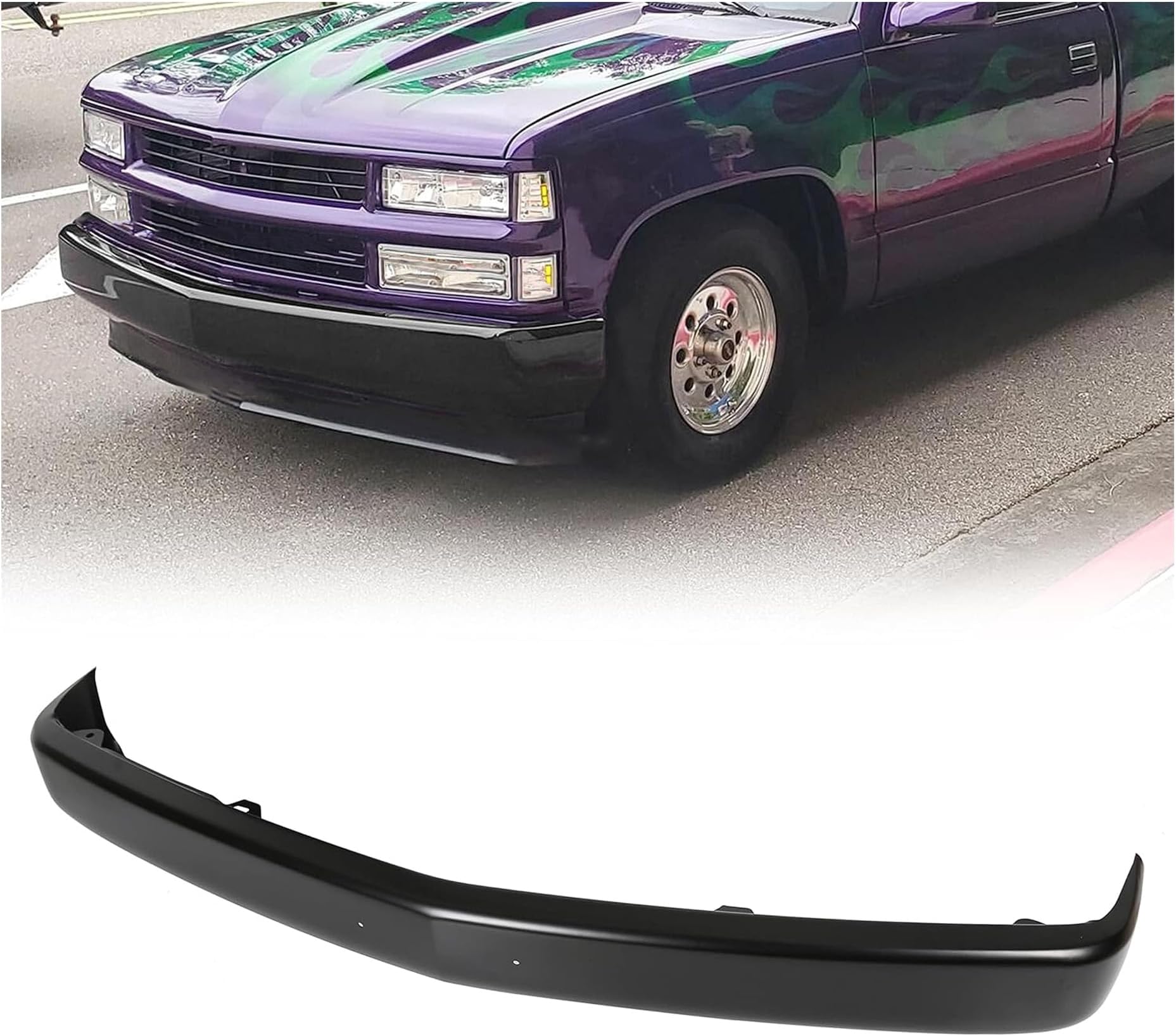 ECOTRIC Front Bumper Face Bar Compatible with 1988-2000 Chevy Silverado GMC Sierra C1500 C2500 C3500 K1500 K2500 K3500 Tahoe Blazer Suburban Yukon Cadillac Replace for GM1002168 W/License Plate Hole