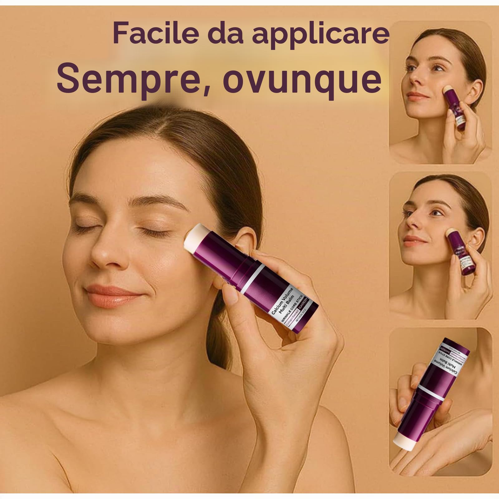 Calcium Volume Multi Balm Stick, stick antirughe con estratto di collagene, balsamo idratante ed elasticizzante per viso, occhi e labbra, cura multiuso per l'uso quotidiano (2 pezzi)