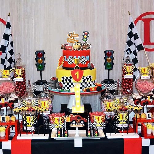 Miniatura 3 de Decoración para tartas de cumpleaños para automóvil, lindo adorno para tartas con temática de coche, decoración de pastel de película de dibujos