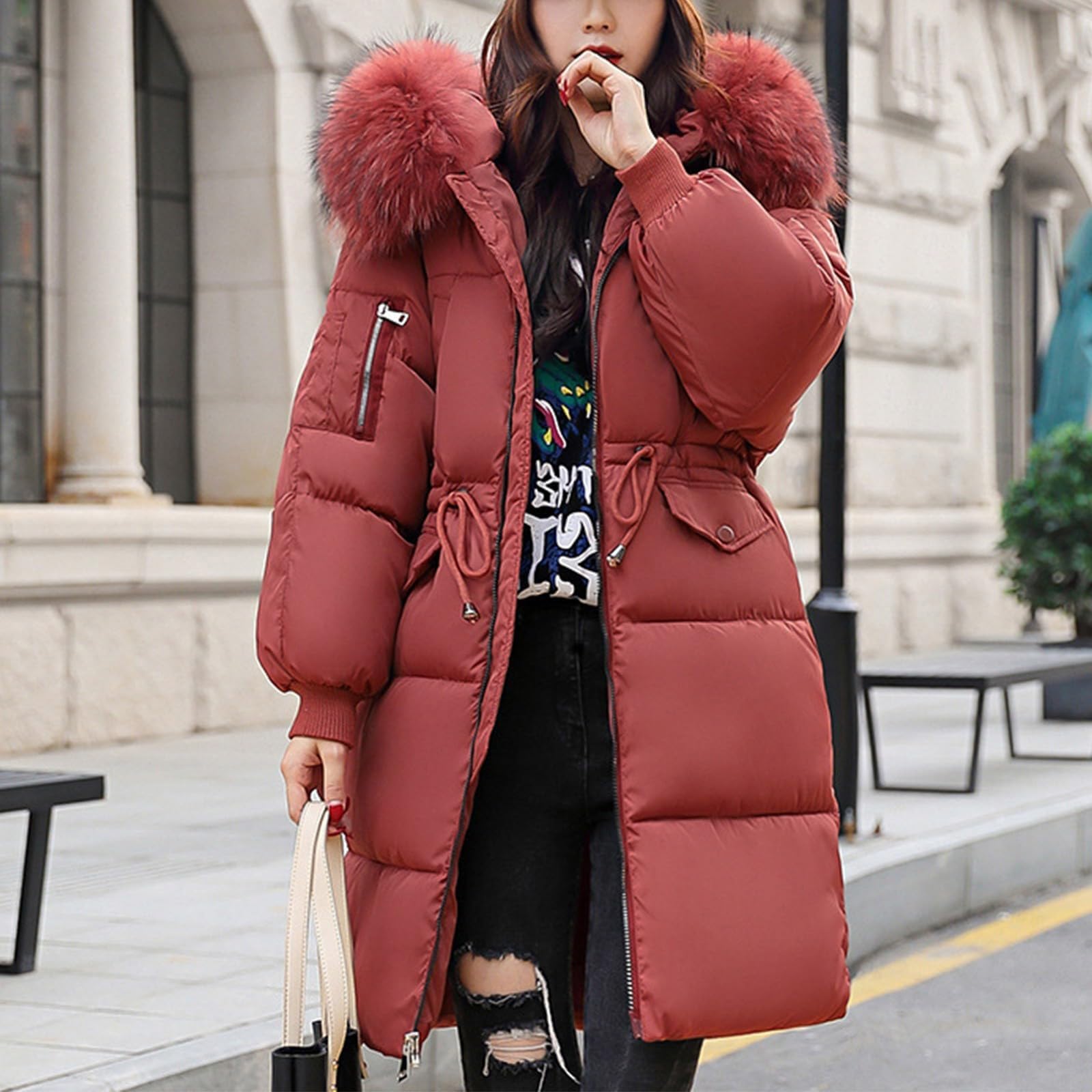 2026 Chaqueta acolchada Chaqueta larga acolchada con cuello grande