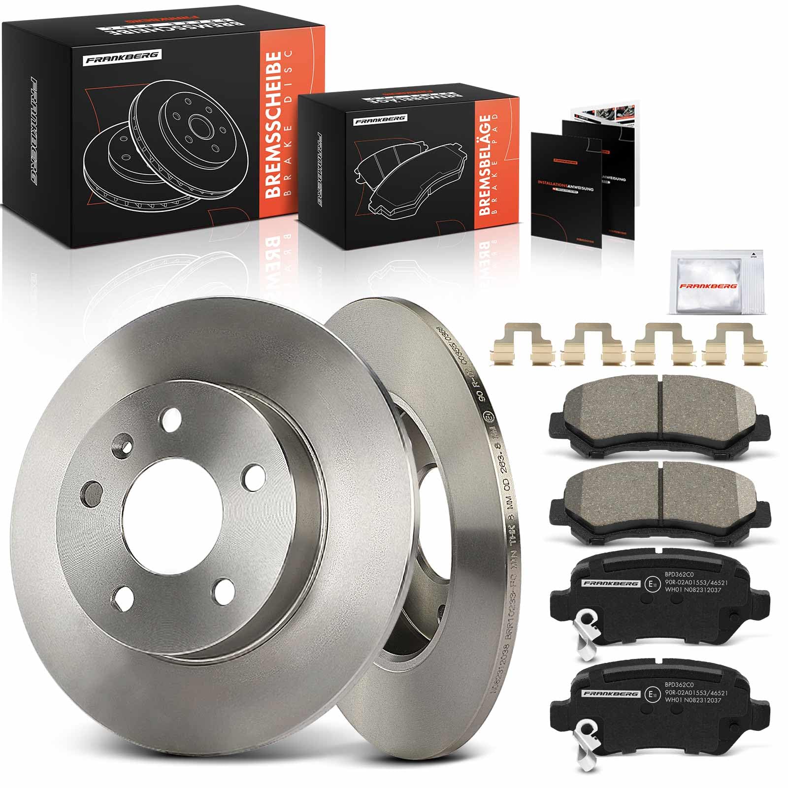 Frankberg Bremsensatz inkl. 2x Bremsscheiben + 4x Bremsbeläge Hinten Kompatibel mit Zafira A MPV T98 Zafira/Zafira Family B A05 Replace# 93179164, 93188727