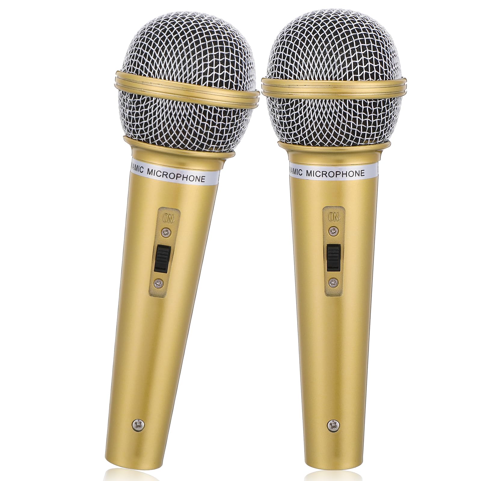 2 sztuki mikrofonów dla dzieci, sztuczny mikrofon karnawałowy, mini mikrofon dla dzieci, zabawka, mikrofon, zabawkowy, do karaoke, ubrań, fotografii, na przyjęcia urodzinowe, imprezy cosplay (złoty)