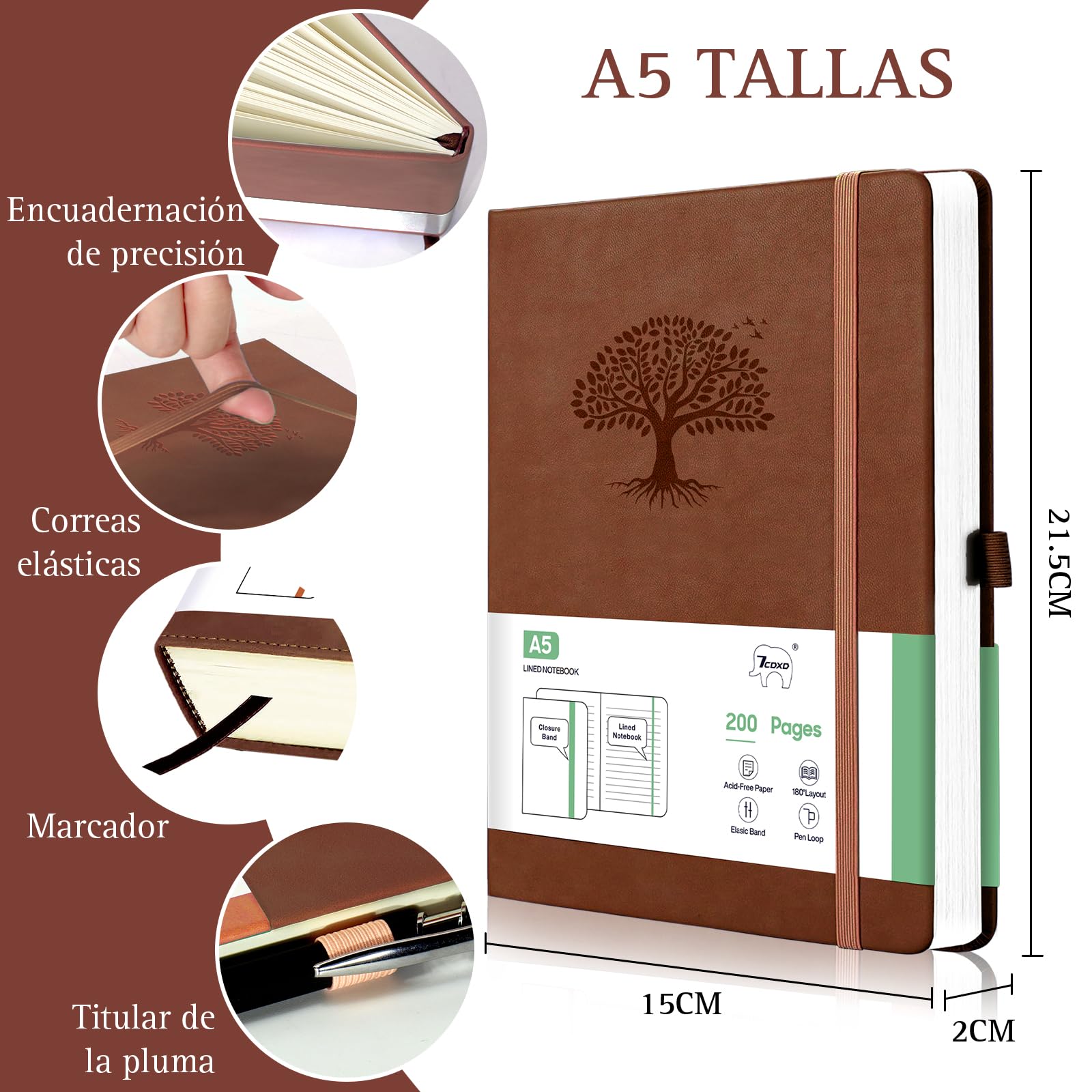 7CDXD 2 Pack Journal Notebook, 200 Pages A5 Leather Journal Notebook, Hardcover Notebooks 100GSM Lined Paper - Image 2