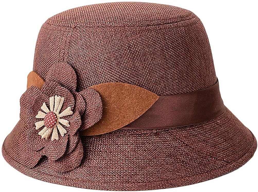 New Fashion Women Flax Flower Bowler Hat Billycock Cap (Brown)