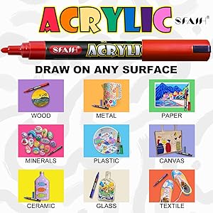 SFAIH Halloween Acrylic Creative Markers - 24 Colors 3mm Replaceable Nibs, Ultra-High Coverage, Large Ink Capacity, Drawing Markers for Pumpkin Painting, Graffiti Wood Fabric Rock Glass DIY Crafts