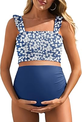 Summer Mae Maternity High Waist Bikini Swimsuit Two Piece Ruffled Hem Cute Bathing Suit Floral Pregnancy Swimwear