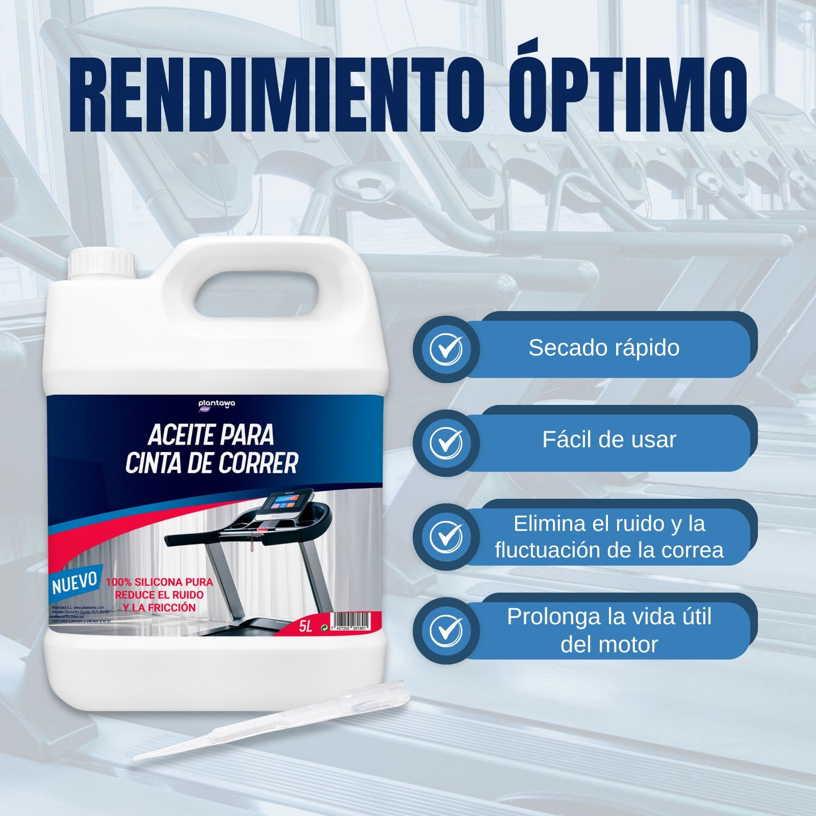 Plantawa Aceite para Cintas de Correr 5L | Lubricante Silicona Cinta Correr. Ideal para Gimnasios, Cintas Domésticas. Aplicación Precisa. Apto para todas las cintas de correr.