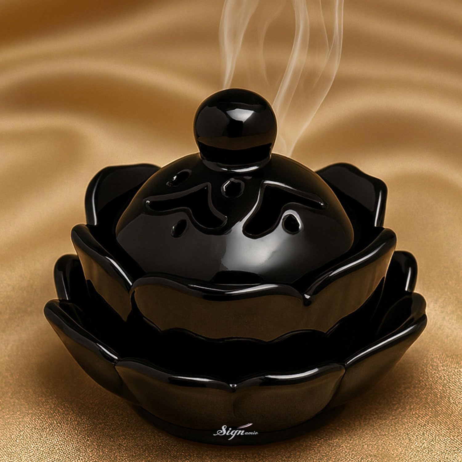 SIGNAMIO サンブラニフープスタンド - プージャルームデコレーションアイテム用セラミックフープホルダー - エレガントで耐久性のあるデザイン - ブラック