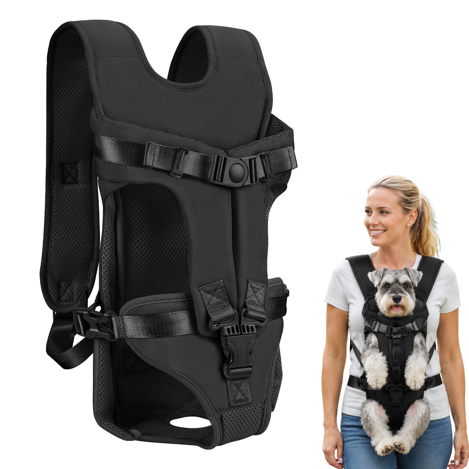 Hunderucksack, Verstellbarer Frontträger für Haustiere, Einfach Anzupassen & Beine Draußen & Atmungsaktive Sicherheits-Tragetasche für Welpen und Kleine bis Mittelgroße Hunde zum Campen (S)